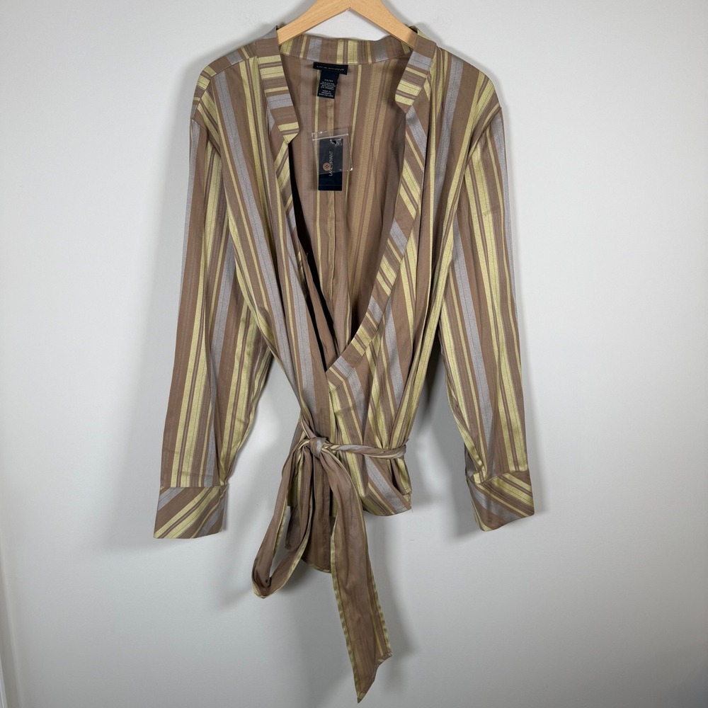 Lane Bryant Striped True Wrap Tie Front Back Long Sleeve Blouse Shirt 22/24 NWT